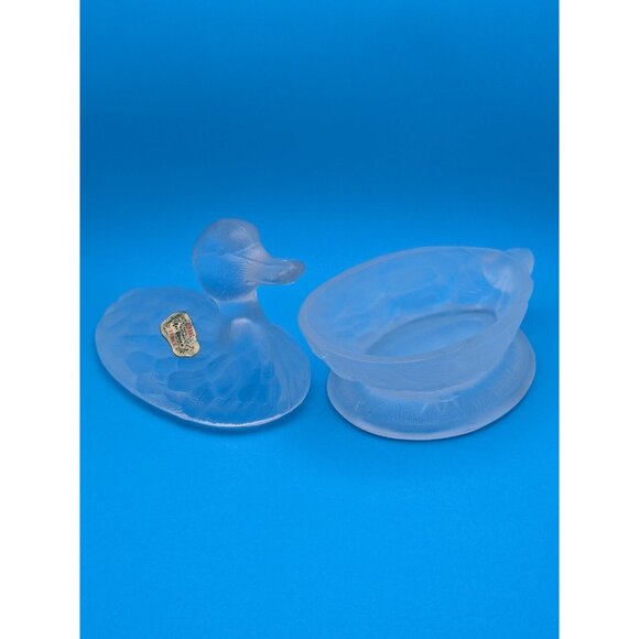 French Portieux Vallerysthal Frosted Duck Trinket Glass Dish 2 Pc. VTG Rare Mint - Picture 7 of 12
